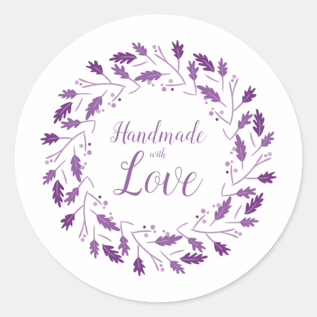 Pegatina Redonda Purple Shades Design with Leaves & Branches (Anverso)