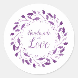 Pegatina Redonda Purple Shades Design with Leaves & Branches