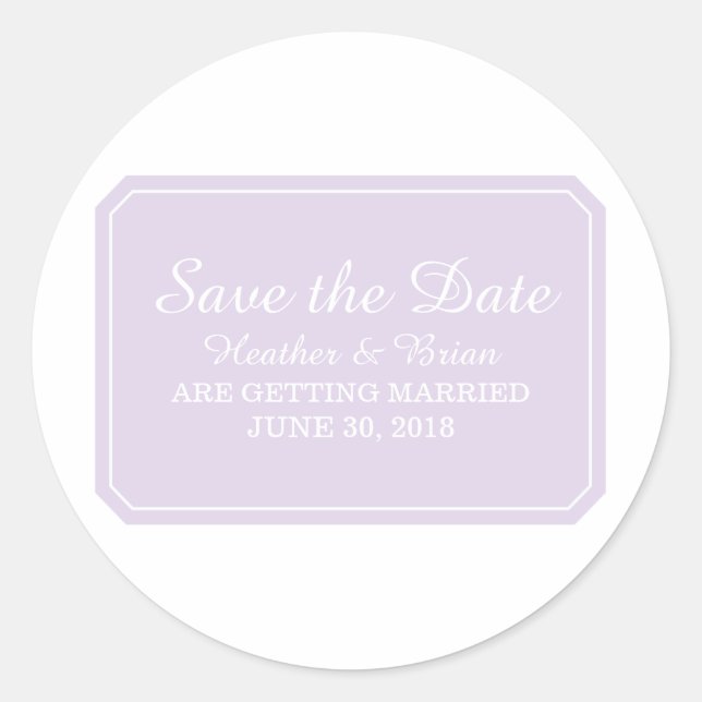 Pegatina Redonda Purple Simply Elegant Save the Date (Anverso)