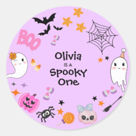 Pegatina Redonda Purple Spooky One Cute Halloween 1er cumpleaños