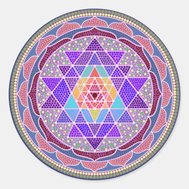 Pegatina Redonda Purple Sri Yantra (Anverso)