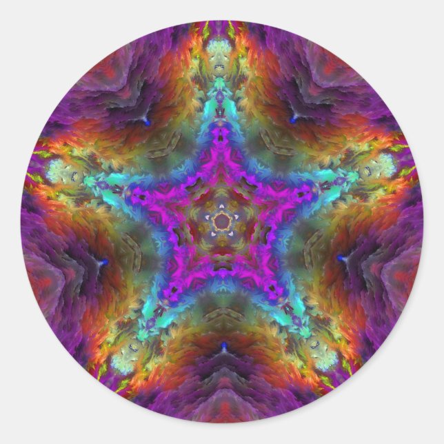 Pegatina Redonda Purple STAR Mandala (Anverso)