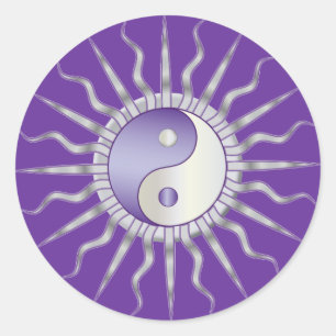 Pegatina Redonda Purple Starburst Yin Yang