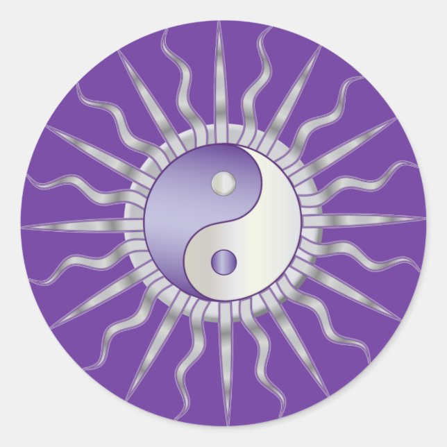 Pegatina Redonda Purple Starburst Yin Yang (Anverso)