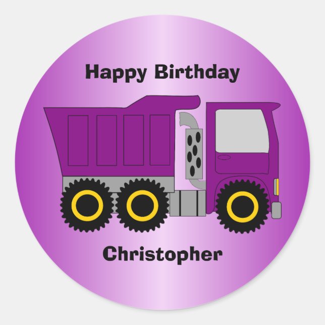 Pegatina Redonda Purple Truck Design Cumpleaños Personalizado (Anverso)