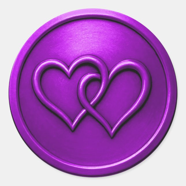Pegatina Redonda Purple Two Hearts Intertwined Wedding (Anverso)