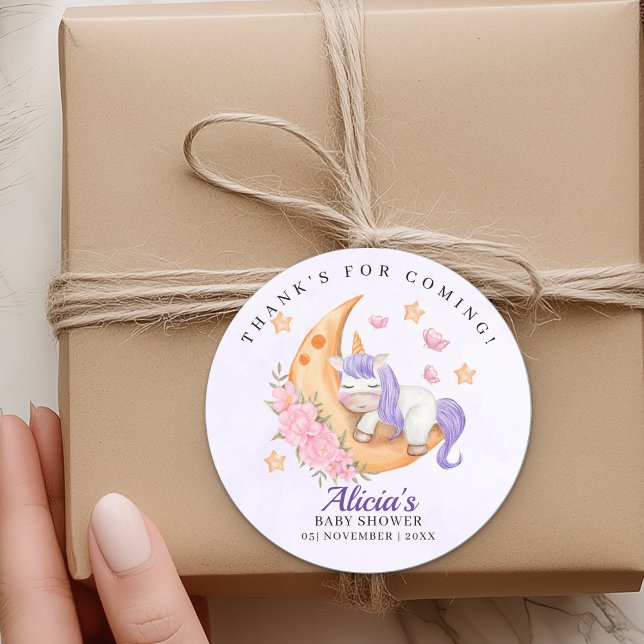 Pegatina Redonda Purple Unicorn Baby Shower Girl (Subido por el creador)