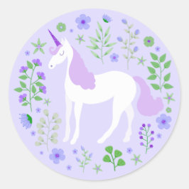 Pegatina Redonda Purple Unicorn Faux Purple Purpurina