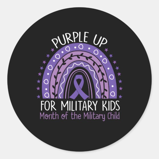 Pegatina Redonda Purple Up Military Child Month Rainbow Ribbon Purp (Anverso)