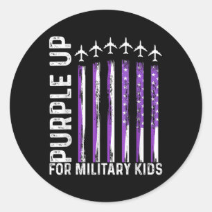 Pegatina Redonda Purple Up Para Niños Militares Bandera Estadounide