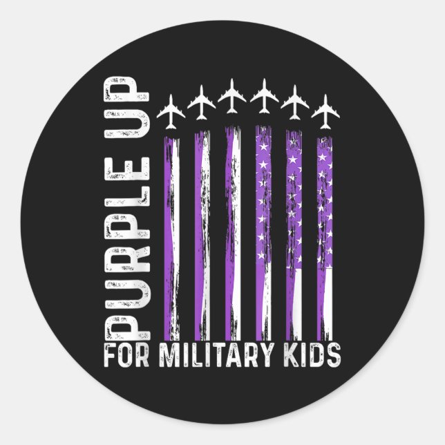 Pegatina Redonda Purple Up Para Niños Militares Bandera Estadounide (Anverso)