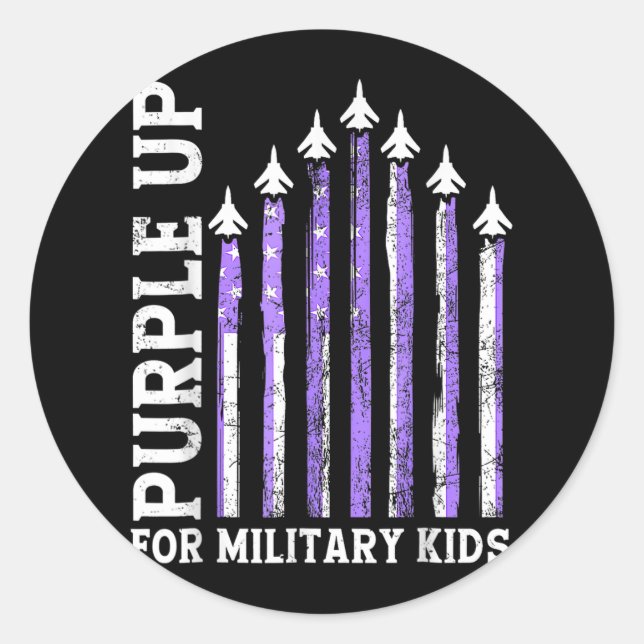Pegatina Redonda Purple Up Para Niños Militares Mes De Niños Milita (Anverso)