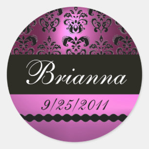 PEGATINA REDONDA PURPLE VIOLET BLACK DAMASK