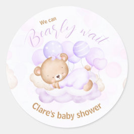Pegatina Redonda Purple We Can Bearly Wait Pegatinas Baby Shower