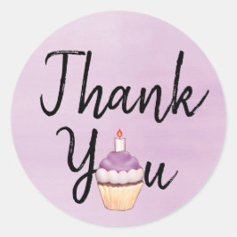 Pegatina Redonda Púrpura acuarela Gracias Torta