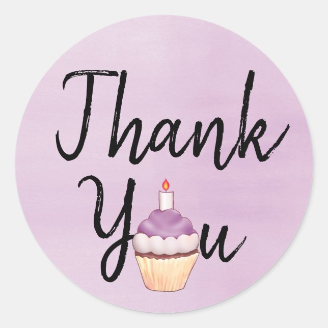 Pegatina Redonda Púrpura acuarela Gracias Torta (Anverso)