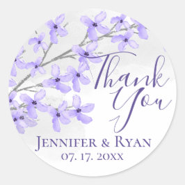 Pegatina Redonda Púrpura acuarela Lilac Gracias