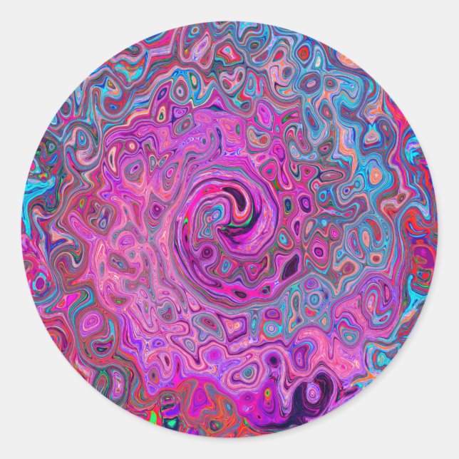 Pegatina Redonda Púrpura, azul y rojo Resumen Swirte retro (Anverso)