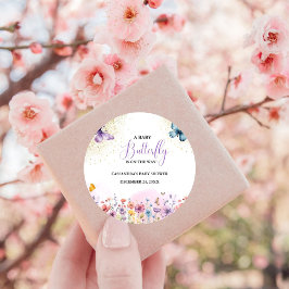 Pegatina Redonda Púrpura Bebé mariposa Bebé Ducha