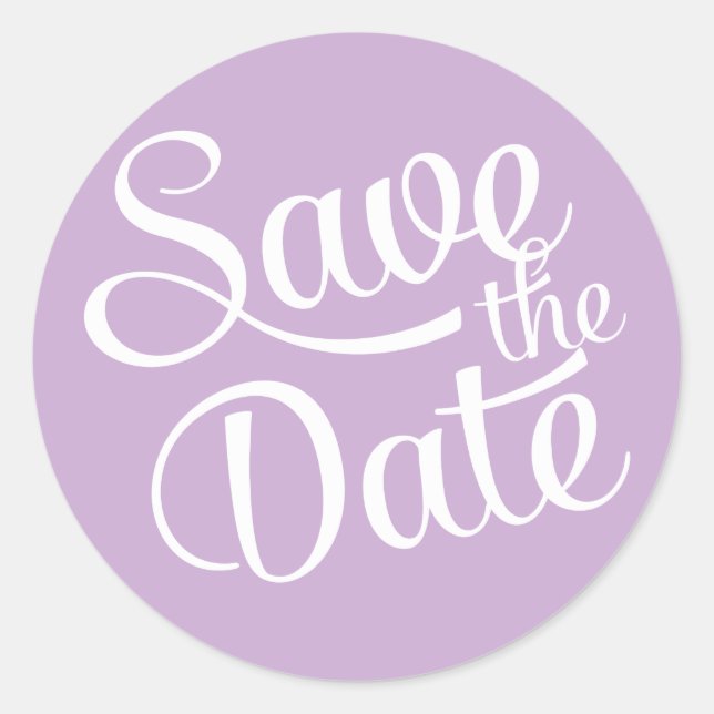 Pegatina Redonda Púrpura claro Guardar la fecha (Anverso)