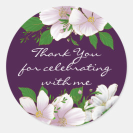 Pegatina Redonda Púrpura floral de oro