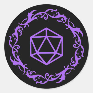 Pegatina Redonda Púrpura mágica D20 dados del asistente Tabletop RP