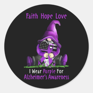 Pegatina Redonda Púrpura Para Alzheimerheimer Awareness Gnome Fa