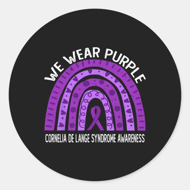 Pegatina Redonda Púrpura Para El Síndrome De Cornelia De Lange Awar (Anverso)