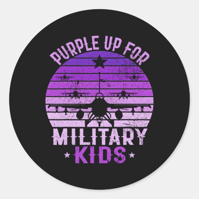 Pegatina Redonda Púrpura Para Menor Militar Militar Mes 2023 (Anverso)