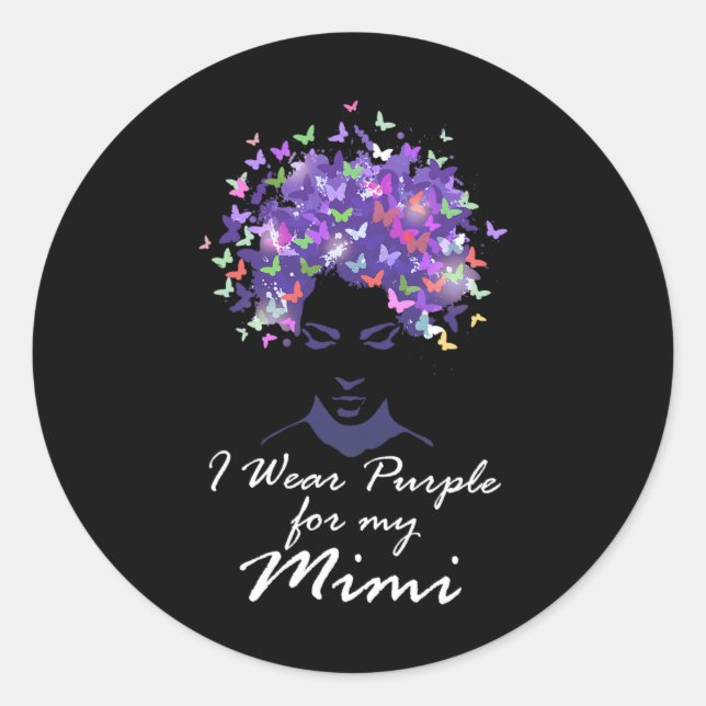 Pegatina Redonda Púrpura Para Mi Madre Mimi Apoyo Alzheimerhe (Anverso)