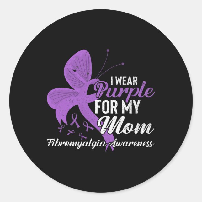 Pegatina Redonda Púrpura Para Mi Mamá Cinta De Concientización Fibr (Anverso)