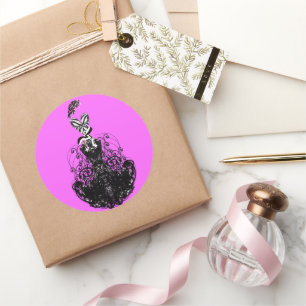 Pegatina Redonda Púrpura Púrpura Fuschia Vintage Retro Moda Diva