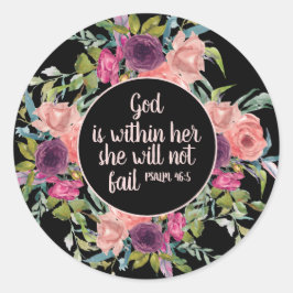 Pegatina Redonda Púrpura Rosa Acuarela Floral Biblia Cristiana