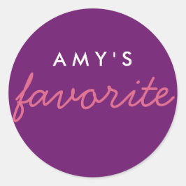 Pegatina Redonda Púrpura rosa favorito personalizado