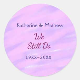 Pegatina Redonda Púrpura rosa pastel Renovación de votos aniversari