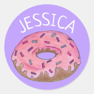 Pegatina Redonda Púrpura rosada Donut Doughnut Ropa personalizada
