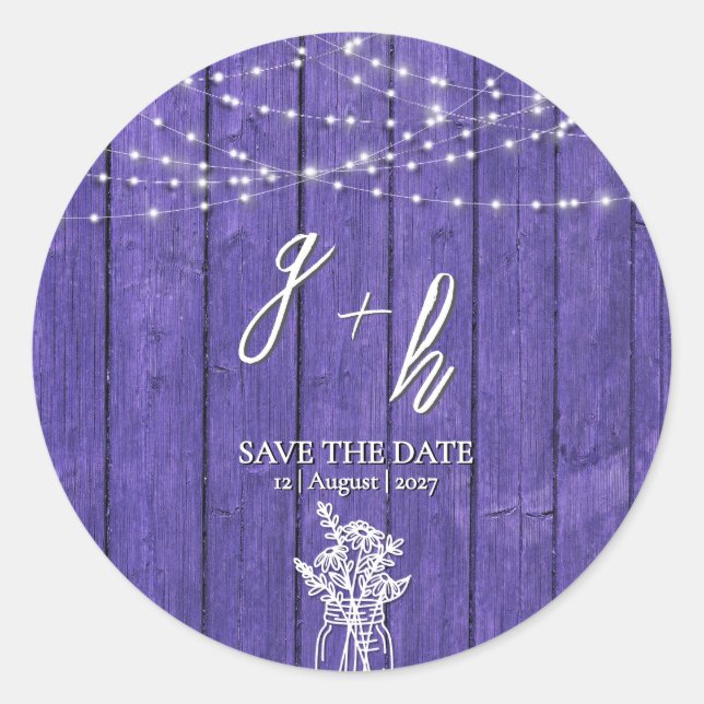 Pegatina Redonda Púrpura Rústica Cadena De Madera Ilumina Boho Maso (Anverso)