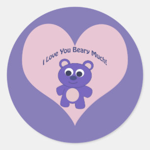 Pegatina Redonda Púrpura te amo Beary Mucha!