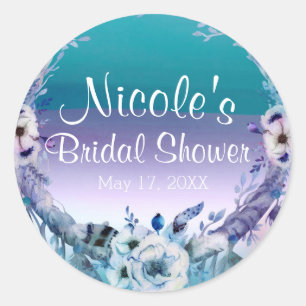 Pegatina Redonda Púrpura y Verde azulada fiesta de la Moda del Boho