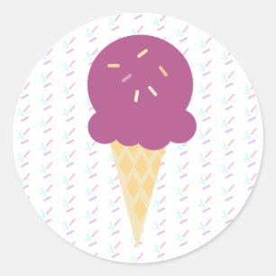 Pegatina Redonda Purpuradas Estrellas Puntos Cono de Helado