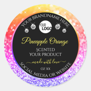 Pegatina Redonda Purpurina arcoiris colorido Logo de etiquetas de p