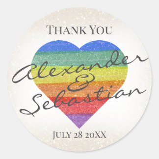 Pegatina Redonda Purpurina arcoiris Nombre y fecha personalizados d