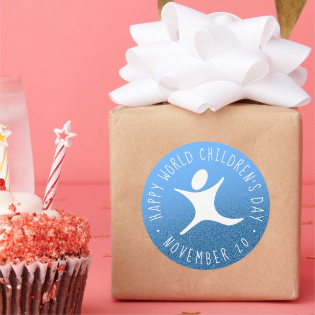 Pegatina Redonda Purpurina azul del Día Mundial del Niño Feliz (Fiesta)