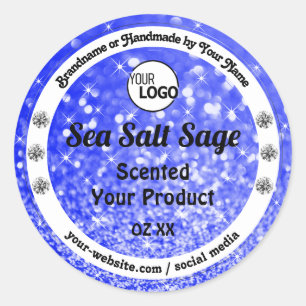 Pegatina Redonda Purpurina azul Estrellas esparkling Logo de etique
