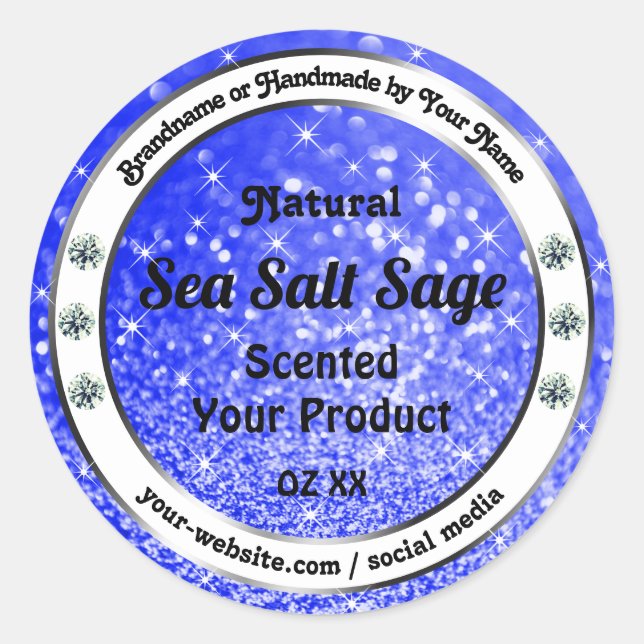 Pegatina Redonda Purpurina azul moderno Estrellas esparcantes Etiqu (Anverso)
