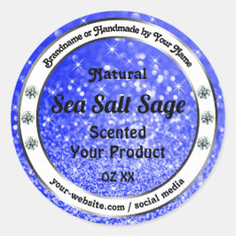 Pegatina Redonda Purpurina azul moderno Estrellas esparcantes Etiqu