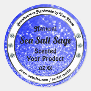 Pegatina Redonda Purpurina azul moderno Estrellas esparcantes Etiqu