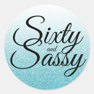 Pegatina Redonda Purpurina azul Ombre 60 y cumpleaños 60 Sassy
