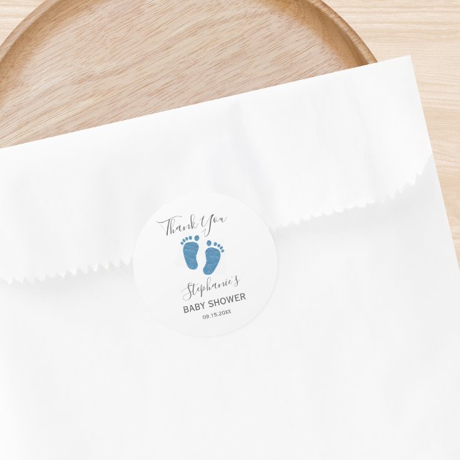 Pegatina Redonda Purpurina Azul Pies de Bebé Gracias (Subido por el creador)