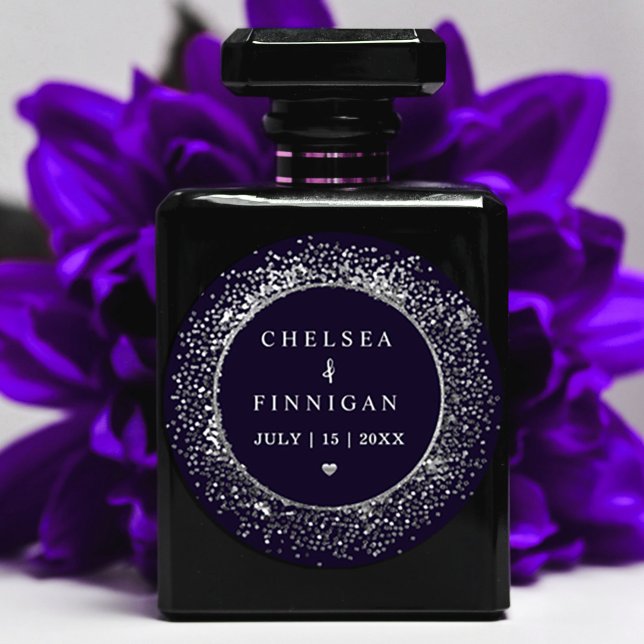 Pegatina Redonda Purpurina Azul Y Plata De La Marina Moderna ("Elevate your event with the timeless elegance of our dark moody sticker" #weddingsticker #favor )